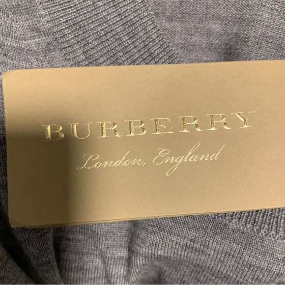 BURBERRY Sweater Ladies Size XS Merino Wool Crew Neck Grey Melange Knitted Logo - Picture 9 of 10